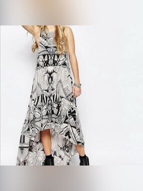 Free People La Mar Graphic Print Hi Low Maxi Dress